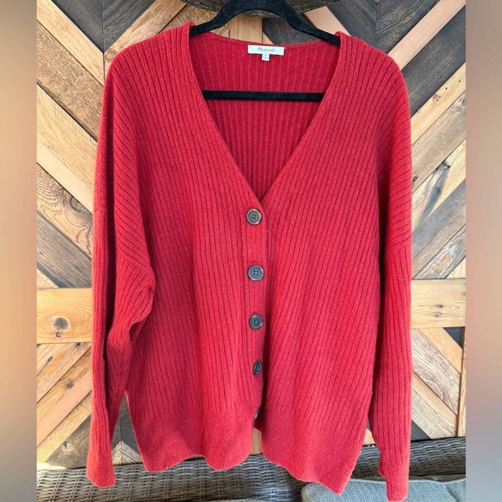 Madewell Red Ribbed Button Cardigan Sweater Size 3X